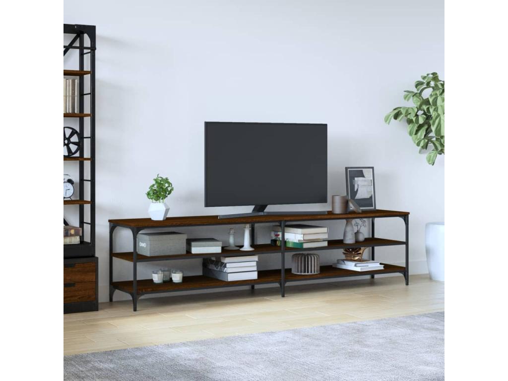 Brown oak TV stand 200x30x50 cm engineered wood and metal
