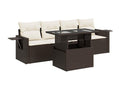 Garden furniture set with cushions, 5 pieces, brown woven resin