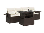 Garden furniture set with cushions, 5 pieces, brown woven resin