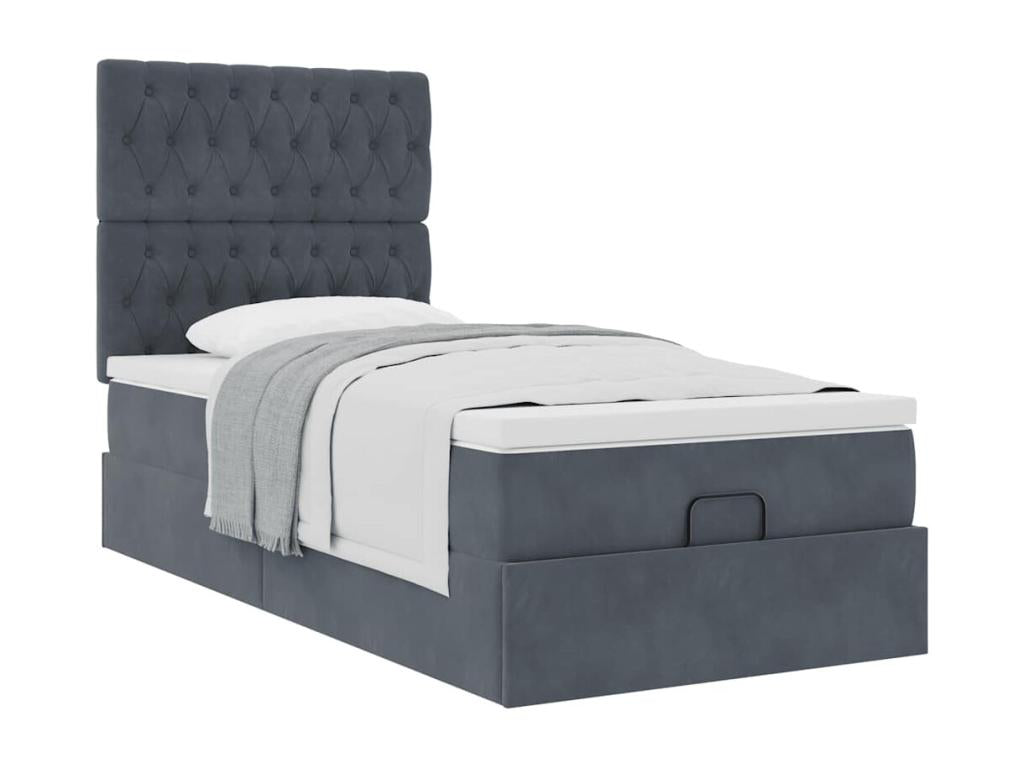 Ottoman bed frame with dark grey velvet mattress 90x190 cm 91328SWGF