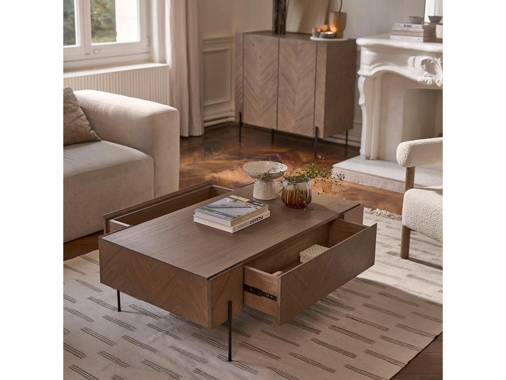 Bohometop coffee table in solid wood with metal legs, 120 cm, 85019MSAS