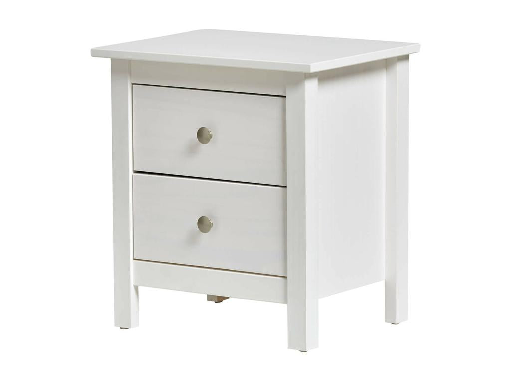 Homelumiere - Bedside Table with 2 Drawers, Solid Wood, White