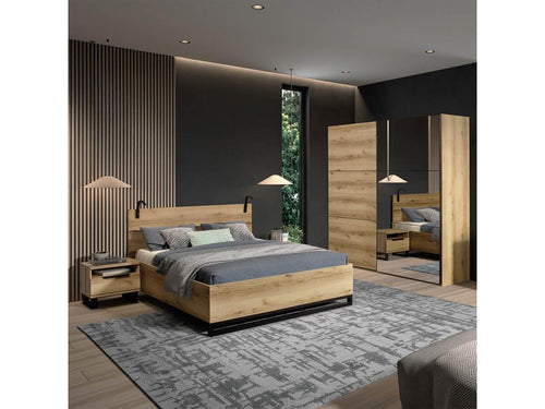 Bohometop - 2 Sliding Door Wardrobe with Wood and Mirror Finish 53454WPVK