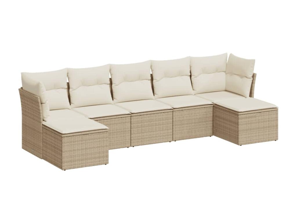 7-piece garden furniture set with cushions, beige wicker resin 03834YQIB