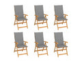 Set of 6 garden chairs with grey cushions, solid teak wood