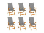 Set of 6 garden chairs with grey cushions, solid teak wood