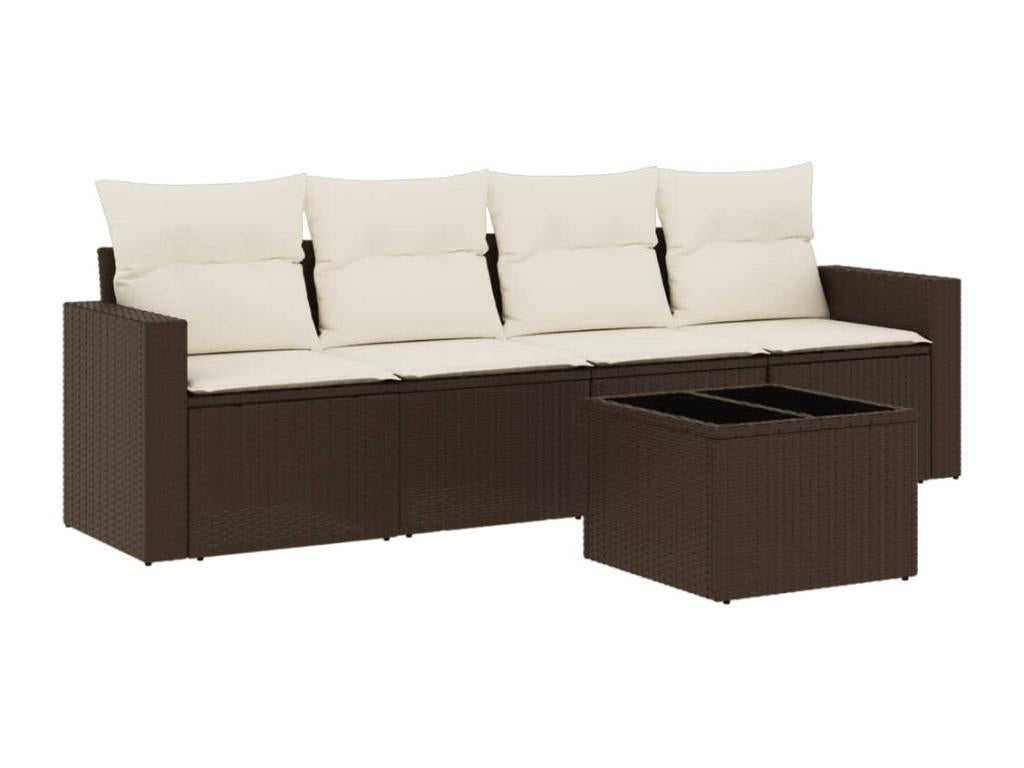5-piece garden furniture set with cushions, brown woven resin, 57700AMQU