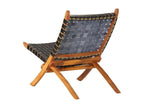 Black folding relaxation chair in genuine leather