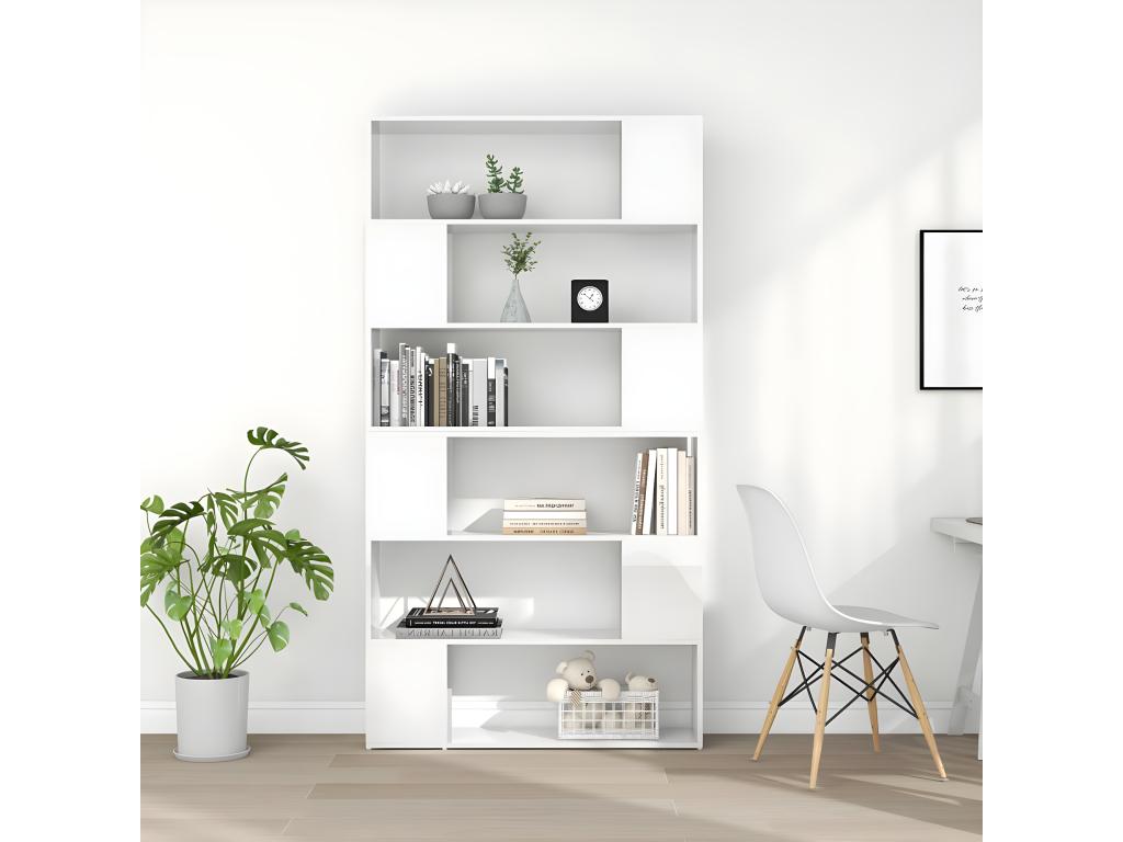 Bookshelf/Room Divider, Glossy White, 100x24x188 cm, 58057XZWC