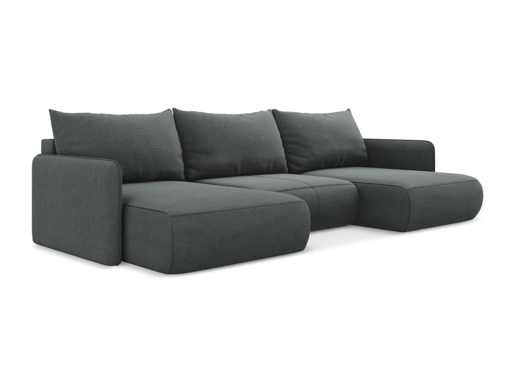 Panoramic corner sofa bed in textured fabric - grey - Homelumiere