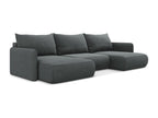 Panoramic corner sofa bed in textured fabric - grey - Homelumiere