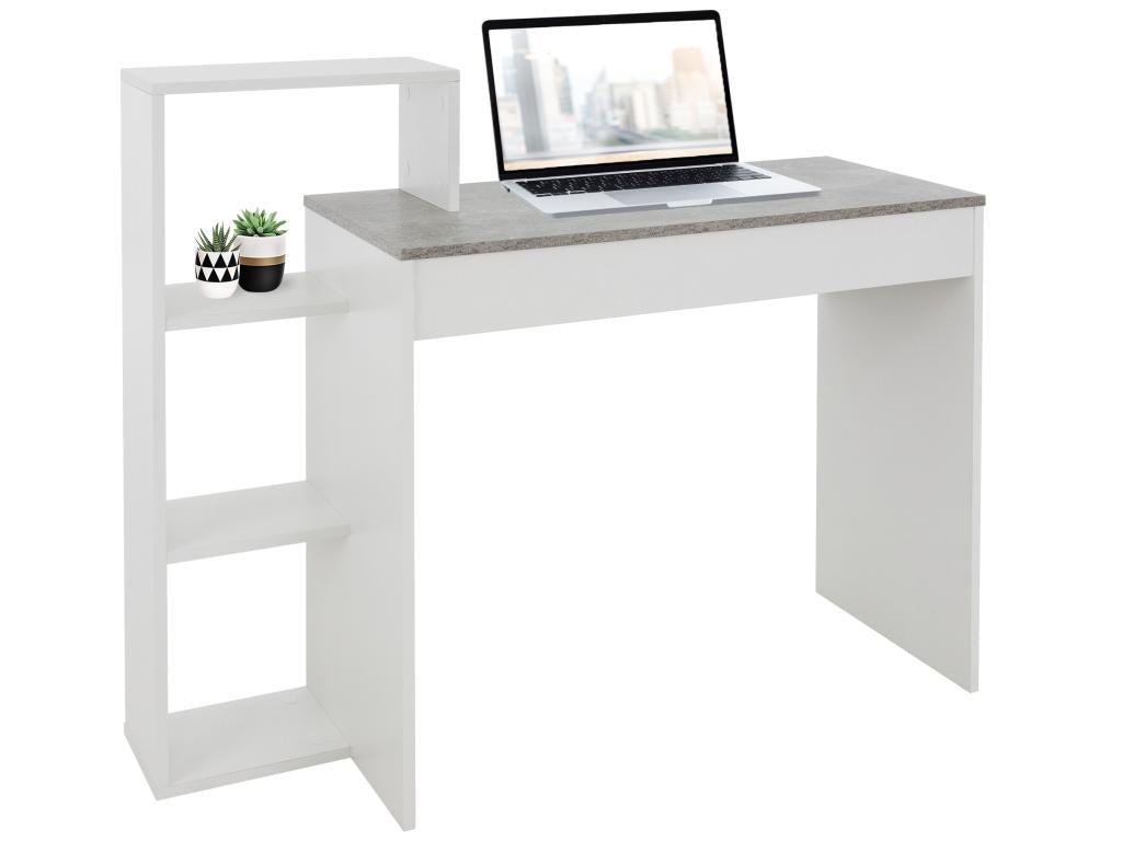 Homelumiere White PC Desk with Shelves and Grey Top