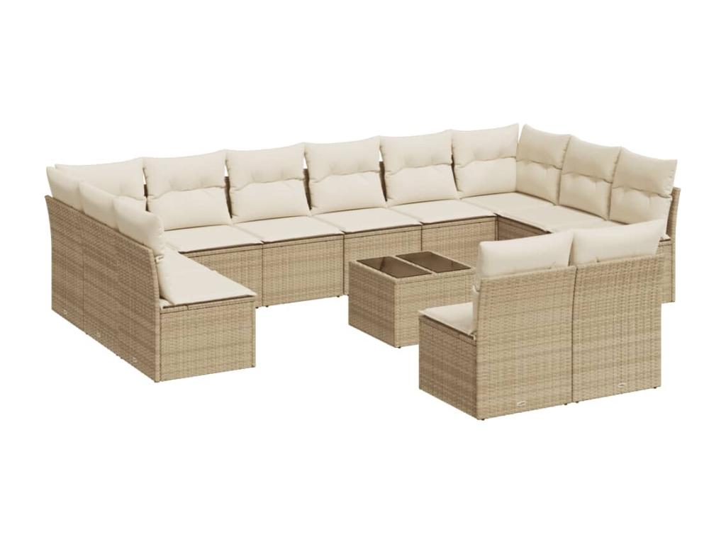 13-piece garden furniture set with cushions, beige woven resin 01299RMDF