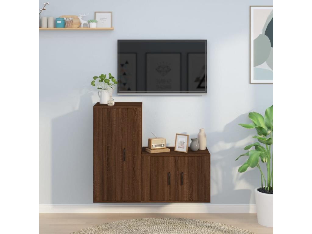 2-piece TV stand set, brown oak, engineered wood