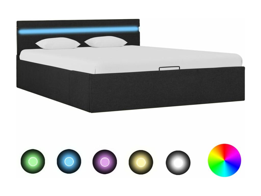 Bed frame with hydraulic storage and LED lighting, dark grey, 120x200cm, 15363JPJK