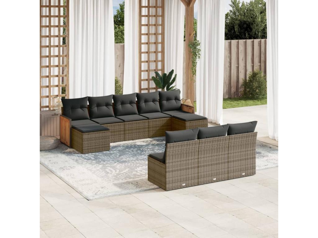 Garden furniture set with cushions, 10 pieces, grey woven resin, 53802PZAD