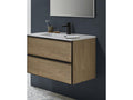 Bathroom vanity unit with 2 suspended drawers in Nordic oak finish with molded top - Length 60 x Height 50 x Depth 46 cm 07342JMDG
