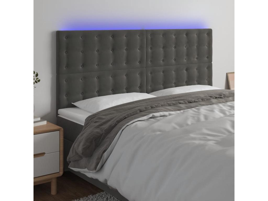 Dark Grey LED Headboard 160x5x118/128 cm Velvet 80958OJVE