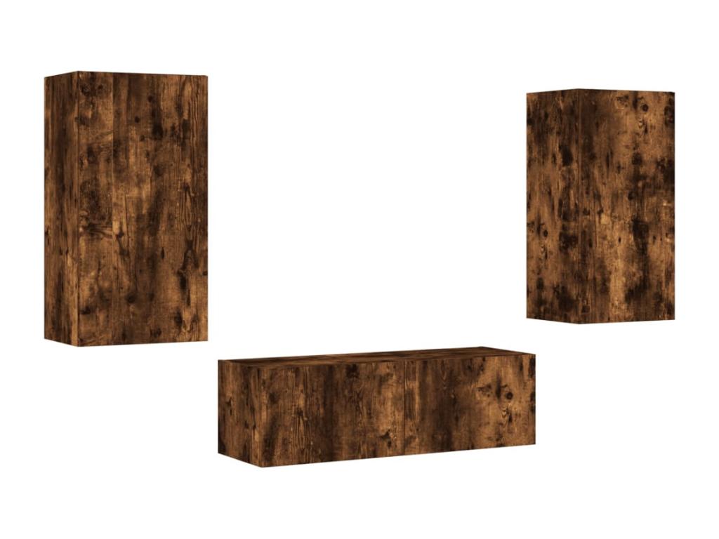 3-piece wall-mounted TV unit with Bohometop LED lighting, smoked oak finish, 85685DGGC