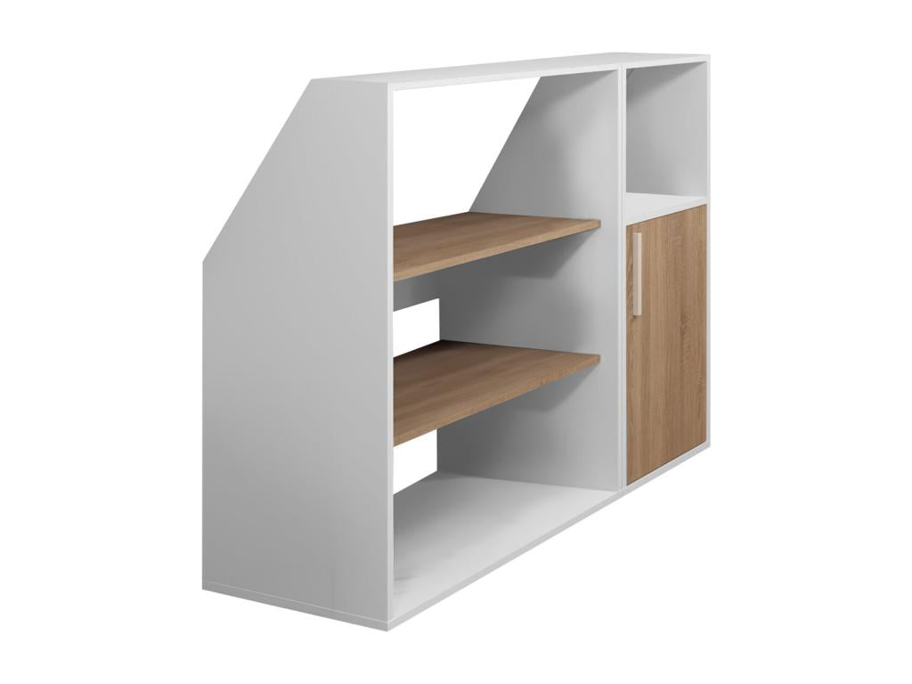 Cabinet for under a sloping ceiling with 1 door, 2 shelves and 1 niche - White and natural - Homelumiere