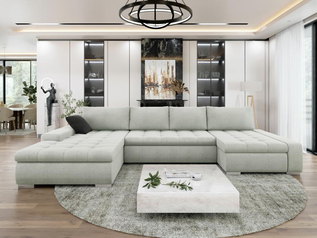 Homelumiere 106 Grey Corner Sofa with Sleeping Function and Bed Box, 394x213x80cm