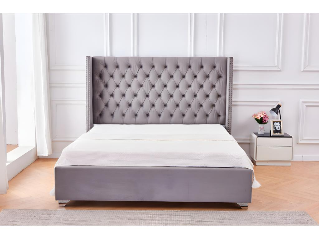 Double bed 140x190 cm princess grey velvet slatted base included