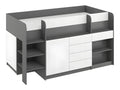 90x200cm Mezzanine Bed with Ladder, Wardrobe, Removable Desk, Bookshelf and Shelves, SMIDA L Graphite/White