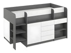 90x200cm Mezzanine Bed with Ladder, Wardrobe, Removable Desk, Bookshelf and Shelves, SMIDA L Graphite/White