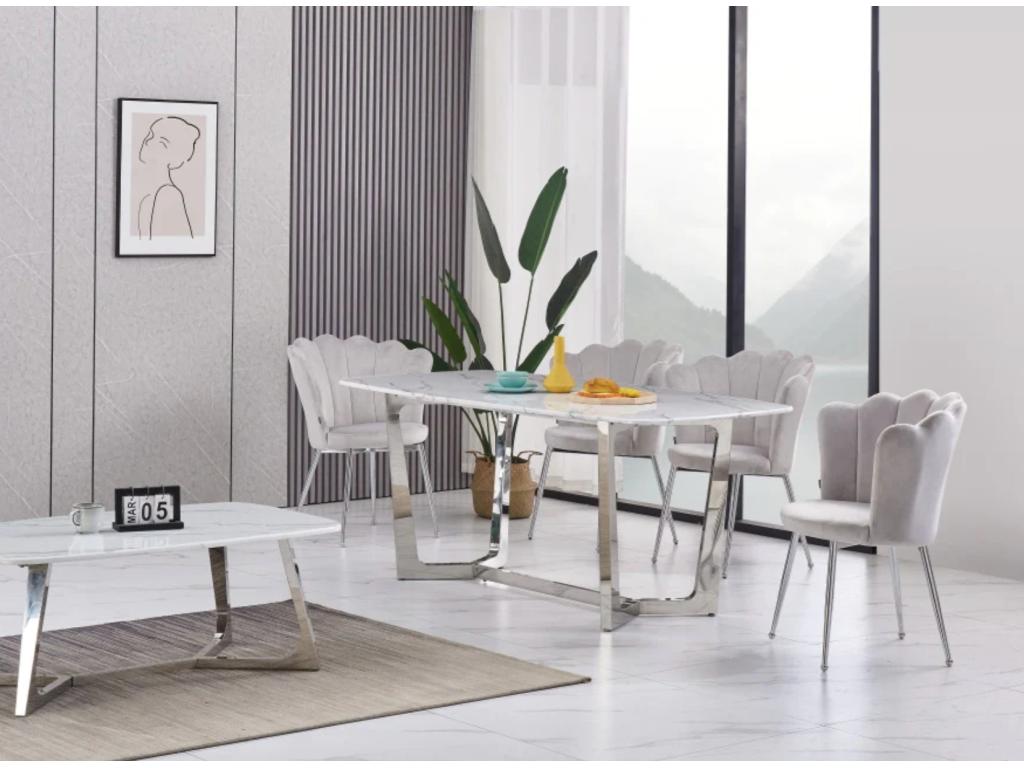 Modern velvet chair with chrome metal legs, Petal - Set of 2 - Grey 97006MWYY