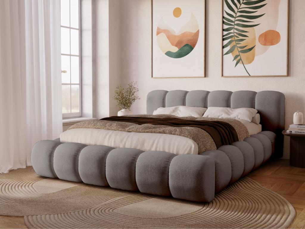 Upholstered bed with storage - 120x200 - double bed - velvet - grey - Bohometop 28923NDTR
