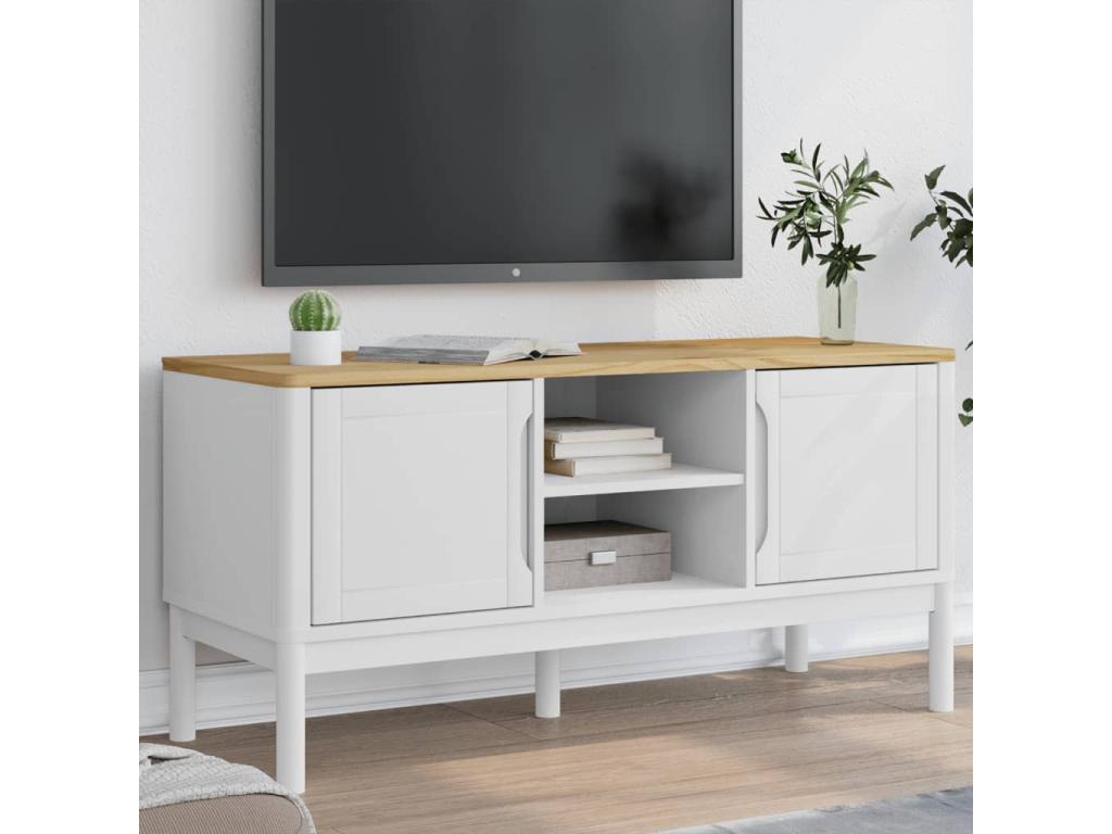 FLORO TV stand, white, 114x43x55 cm, solid pine wood, 63263UIXF