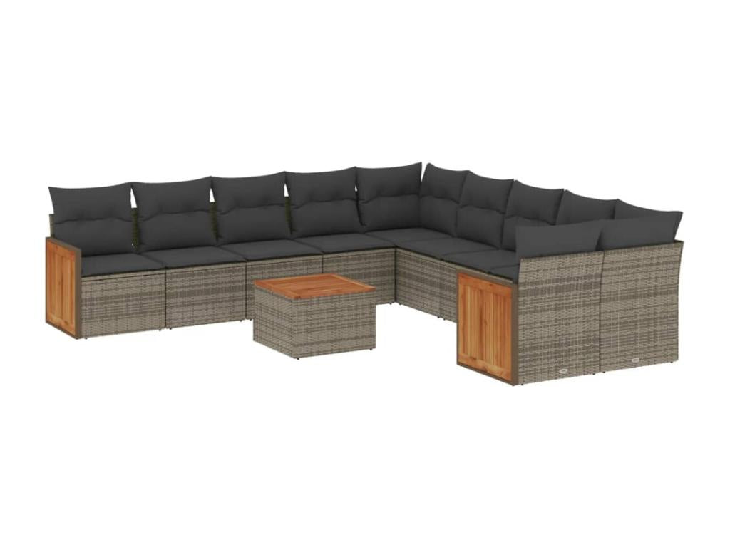 11-piece garden furniture set with grey resin wicker cushions 36308AHLL