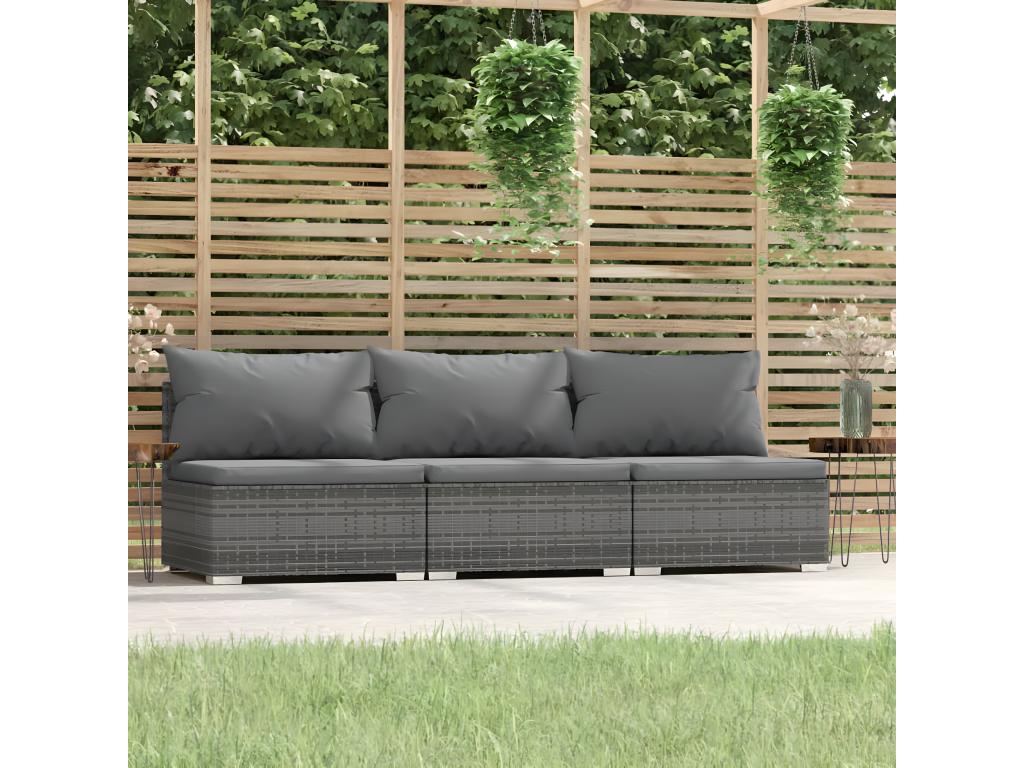 3-seater sofa with cushions, grey woven resin, 67470GMEJ