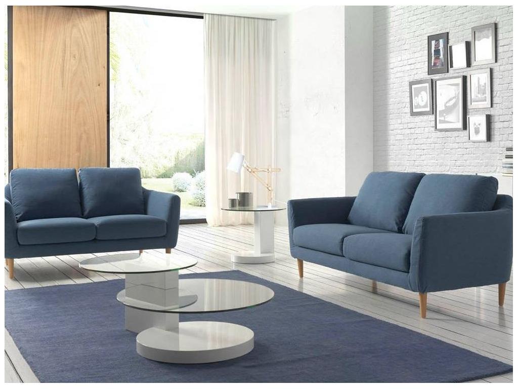Round coffee table with tempered glass top and white lacquered wood legs Bohometop-Bohometop 63249NSZT