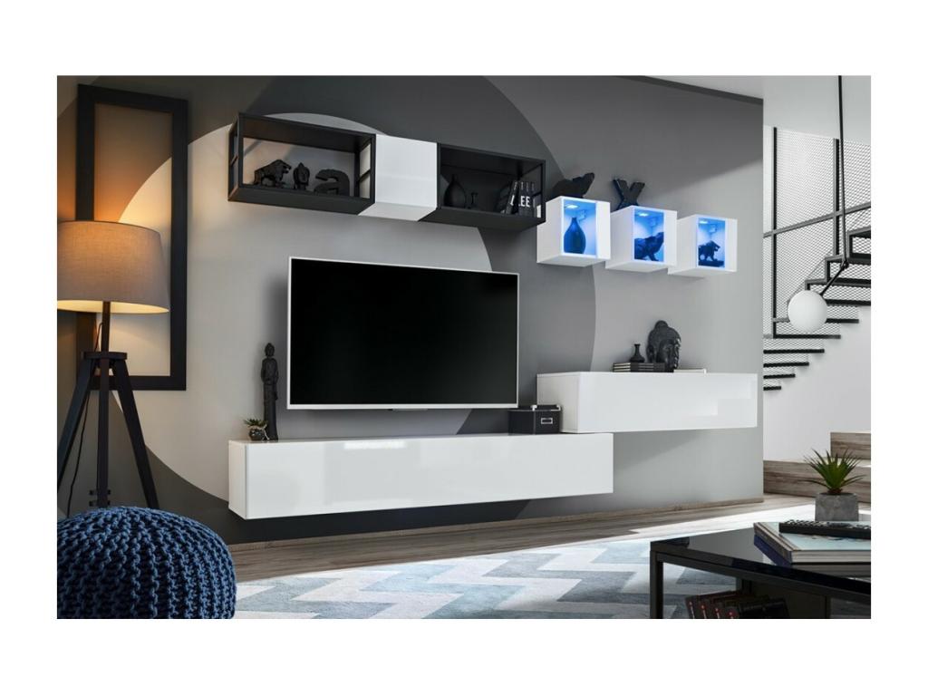 Square wall-mounted display case – White – SWITCH Collection – Glass door and LED lighting included – Modern design