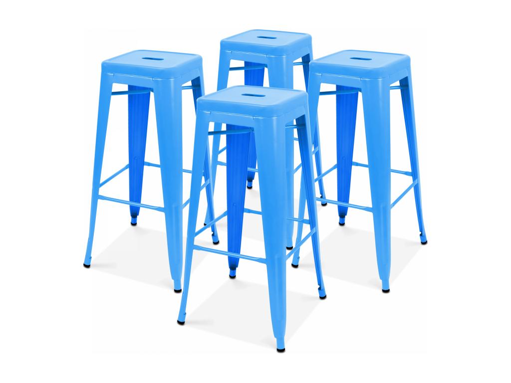 Set of 4 matte blue steel bar stools 94427QITC
