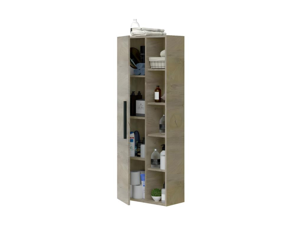 Wall-mounted cabinet with 1 door and 4 niches, Oak - Bohometop - W 51 x D 25 x H 135 cm 41779THXT