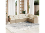 7-piece garden furniture set with cushions, beige woven resin