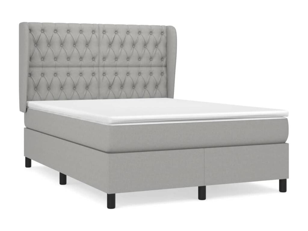 Upholstered bed base with mattress, light grey, 140x190cm, fabric, 47866GFSL