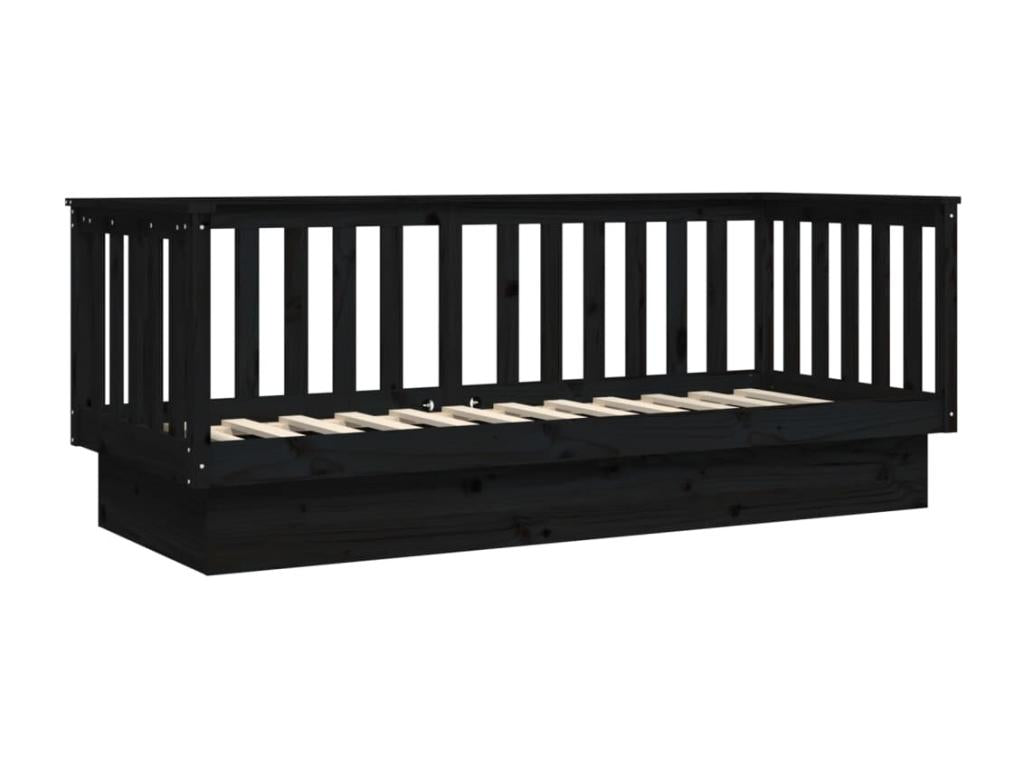 Daybed without mattress, black, 90x190 cm, solid pine wood, 25987PFBI