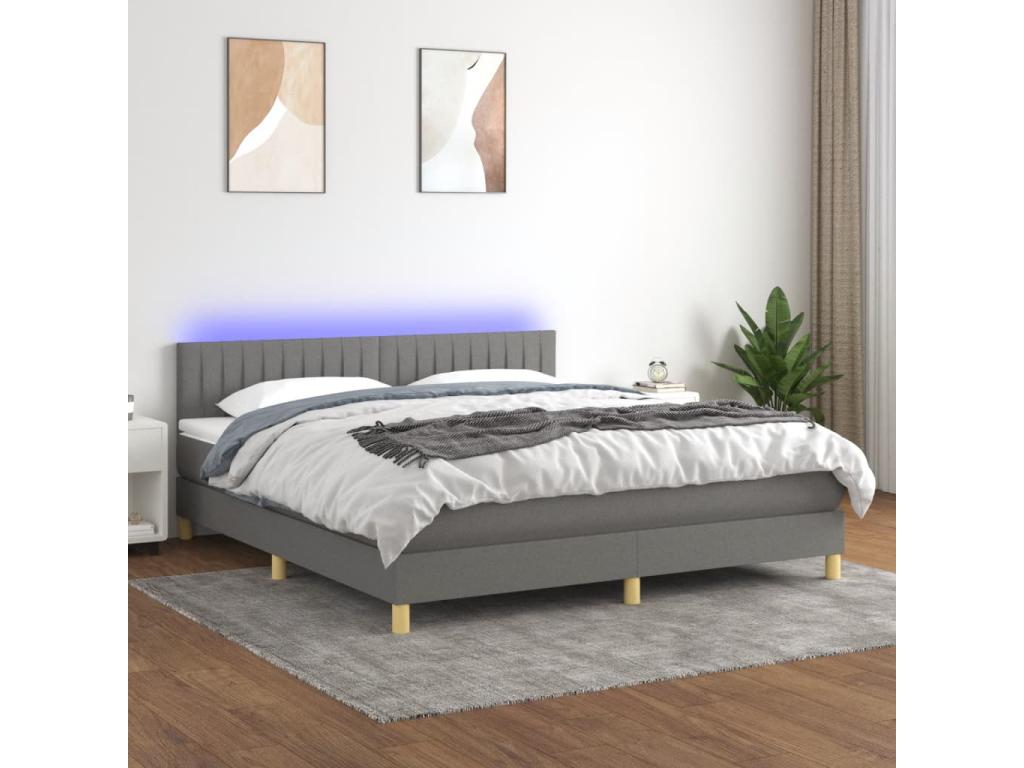 Upholstered bed base and mattress with LED lighting, Dark Grey, 180x200 cm, Fabric 93797URMN