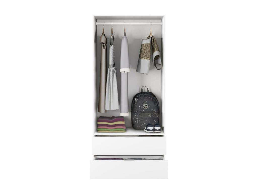 Homelumiere Wardrobe Clothes Hanger for Bedroom Wardrobe with 2 Hinged Doors and 2 Drawers 81x52x184 cm White