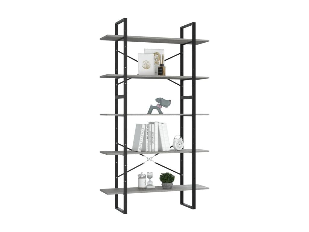 5-tier bookcase, concrete grey, 100x30x175 cm