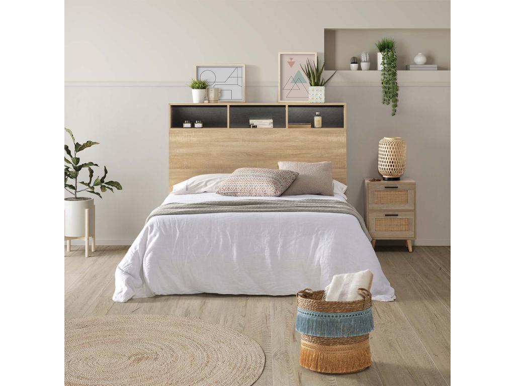 Homelumiere 95cm oak headboard with 2 doors and 9 holes