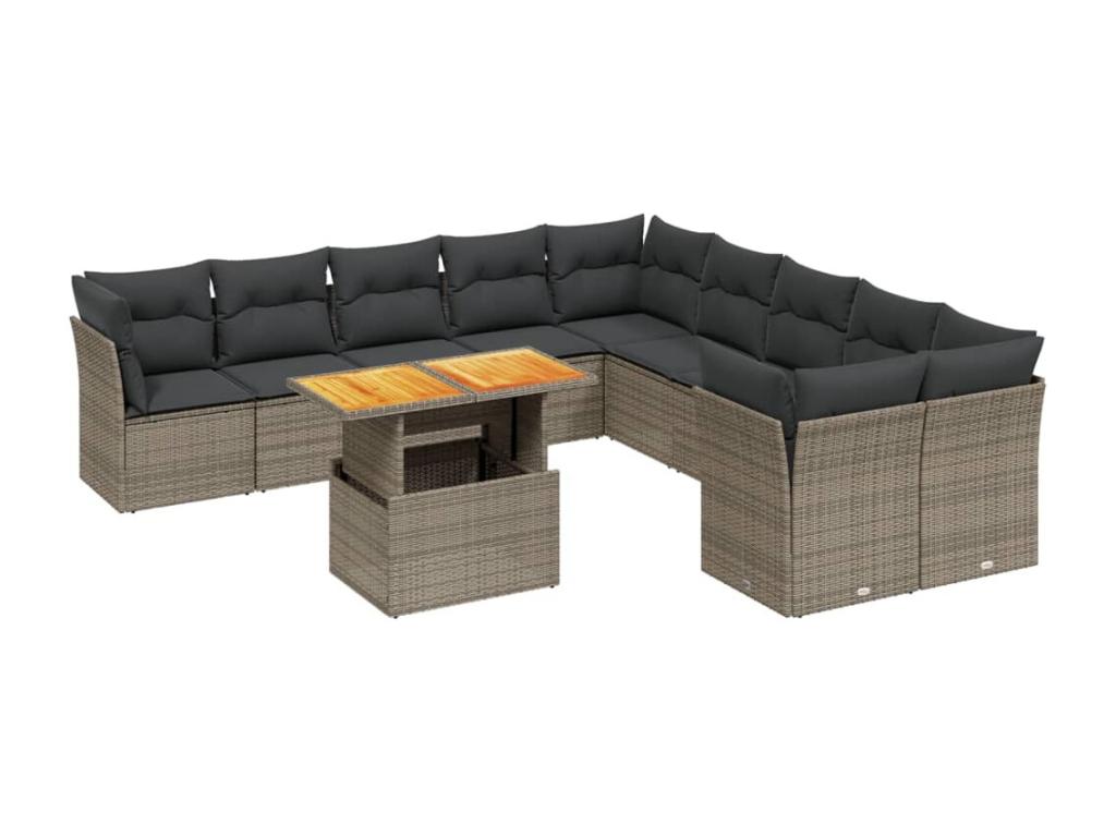 11-piece garden furniture set with grey resin wicker cushions 76738PCMS