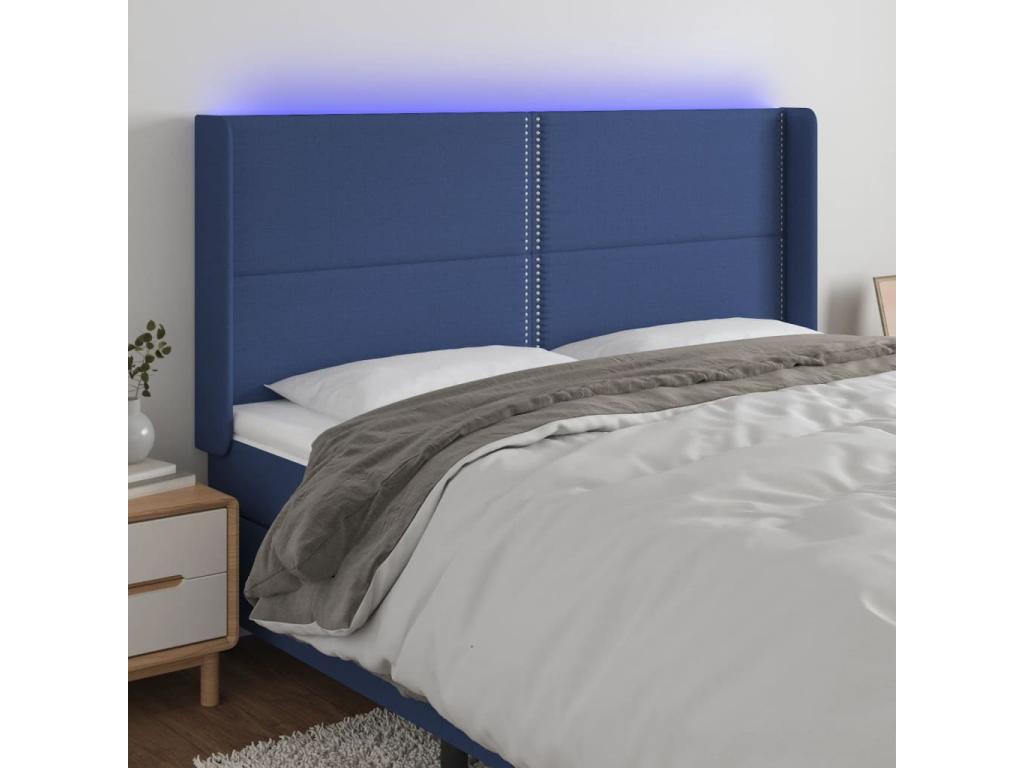Blue LED Headboard 183x16x118/128 cm Fabric