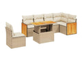 7-piece garden furniture set with cushions, beige woven resin, 68202MWLP