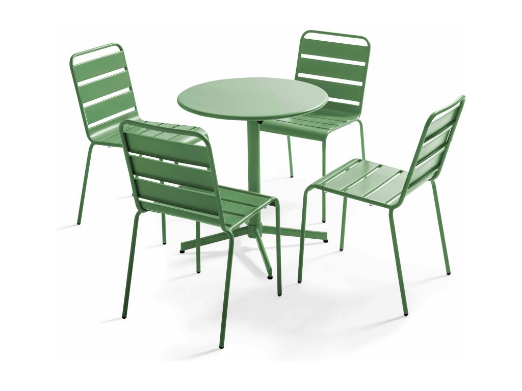 Homelumiere round garden table and 4 chairs set in green