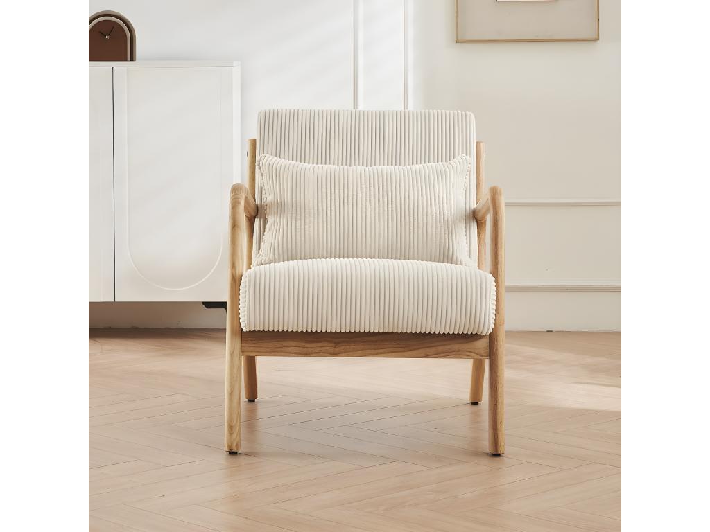 Armchair in wood and beige corduroy - Homelumiere