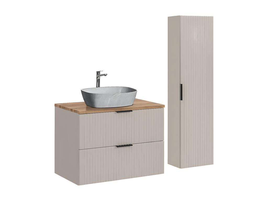 Bohometop Cashmere Wood and Stone Effect 80cm Single Sink Vanity Unit and Tall Cabinet 84480WMFM